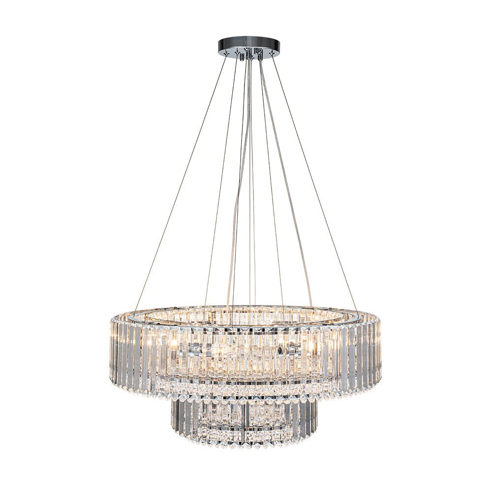 12-Light Tiered Round Drum Crystal Chandelier