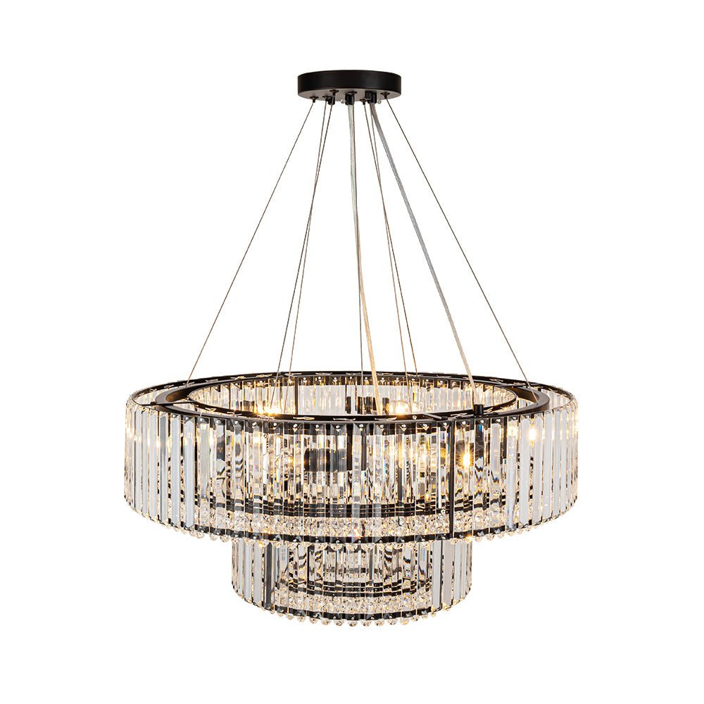12-Light Tiered Round Drum Crystal Chandelier