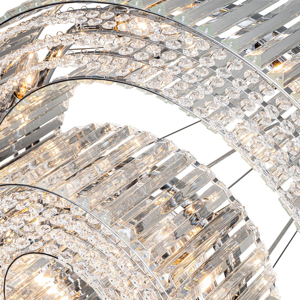 12-Light Tiered Round Drum Crystal Chandelier