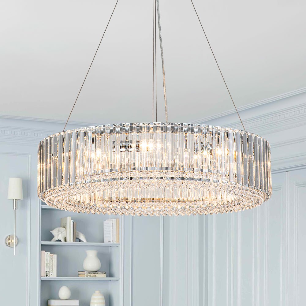 8-Light Round Drum Crystal Chandelier