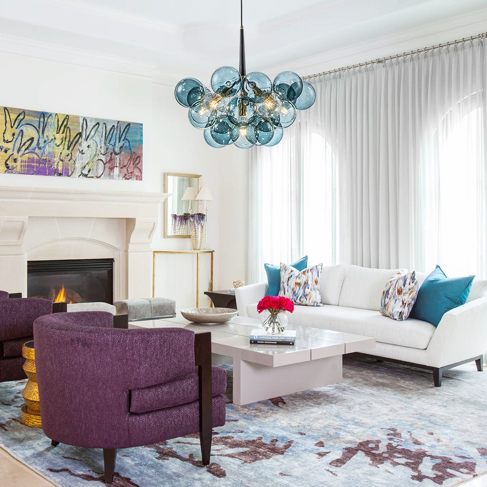 6-Light Sputnik Blue Glass Bubble Chandelier