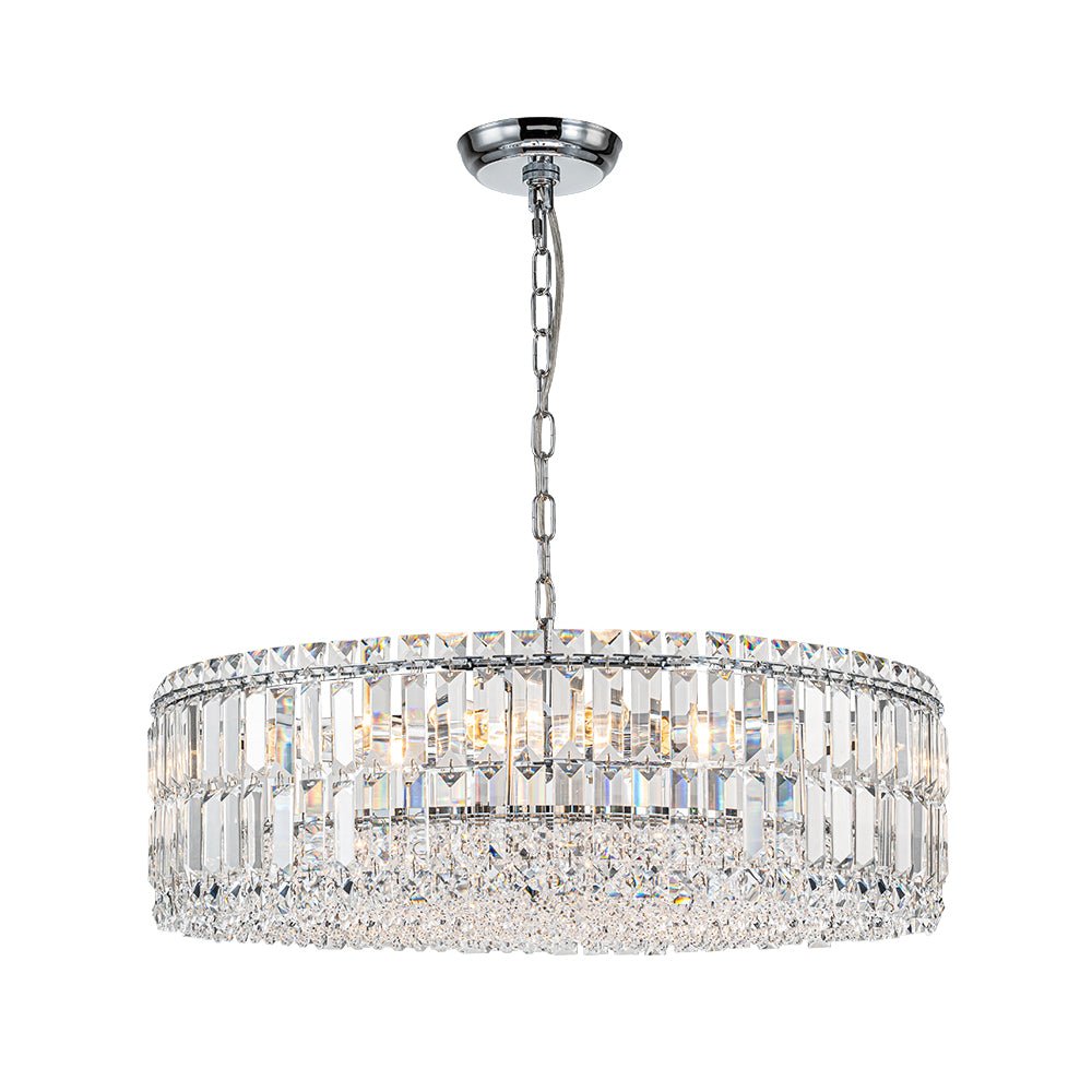 8-Light Faceted Crystal Round Drum Chandelier