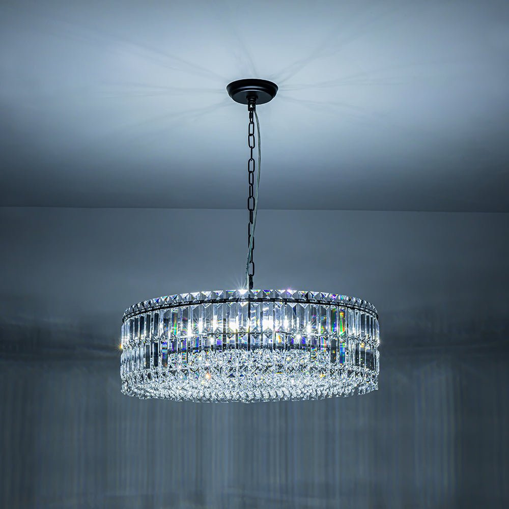 8-Light Faceted Crystal Round Drum Chandelier