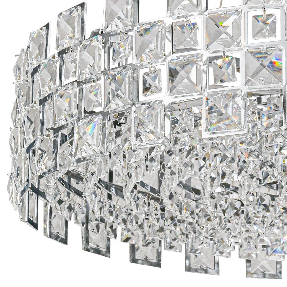 8-Light Hollow Square Crystal Drum Chandelier