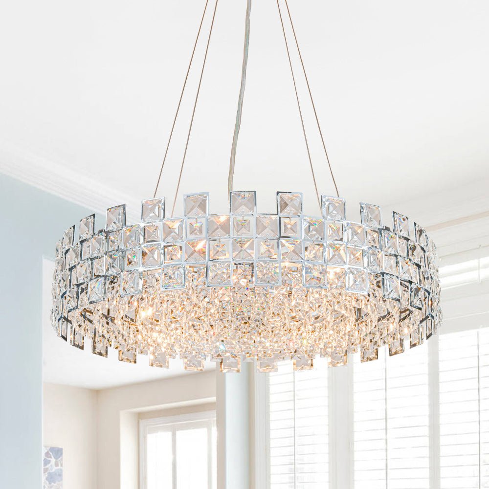 8-Light Hollow Square Crystal Drum Chandelier