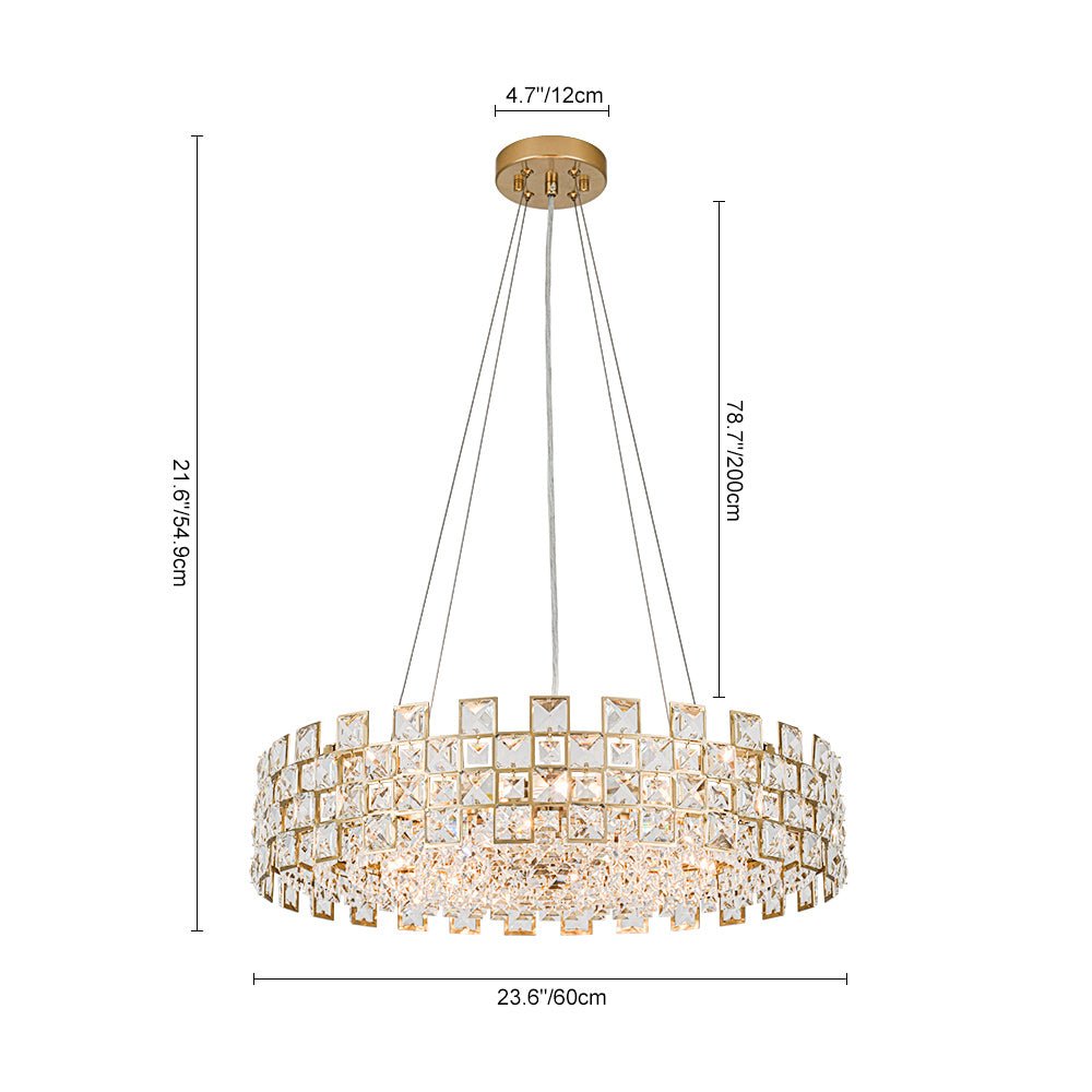 8-Light Hollow Square Crystal Drum Chandelier
