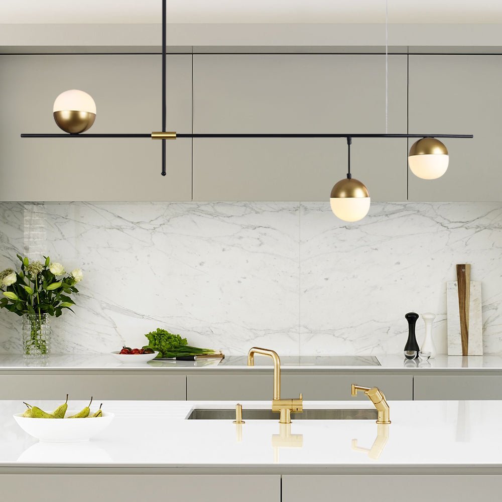 3-Light Glass Globe Linear Chandelier