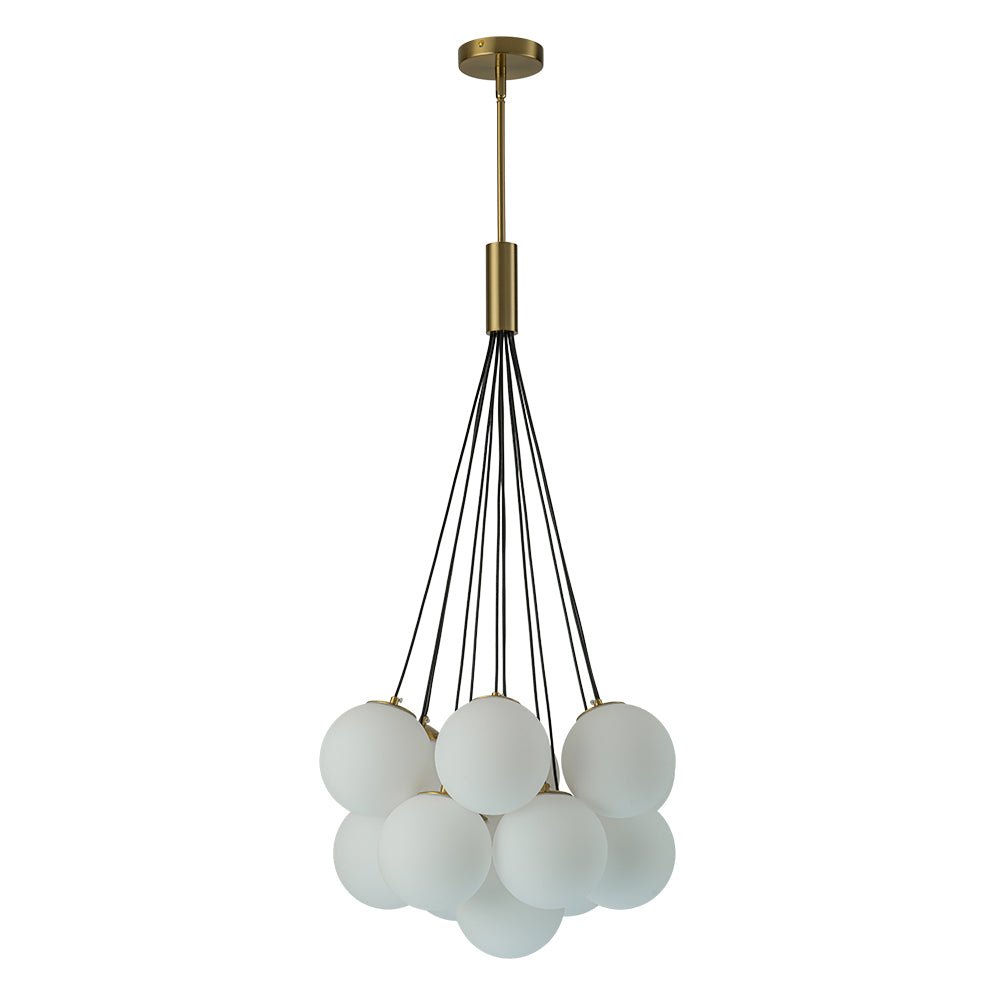 13-Light Glass Bubble Cluster Chandelier - Brass