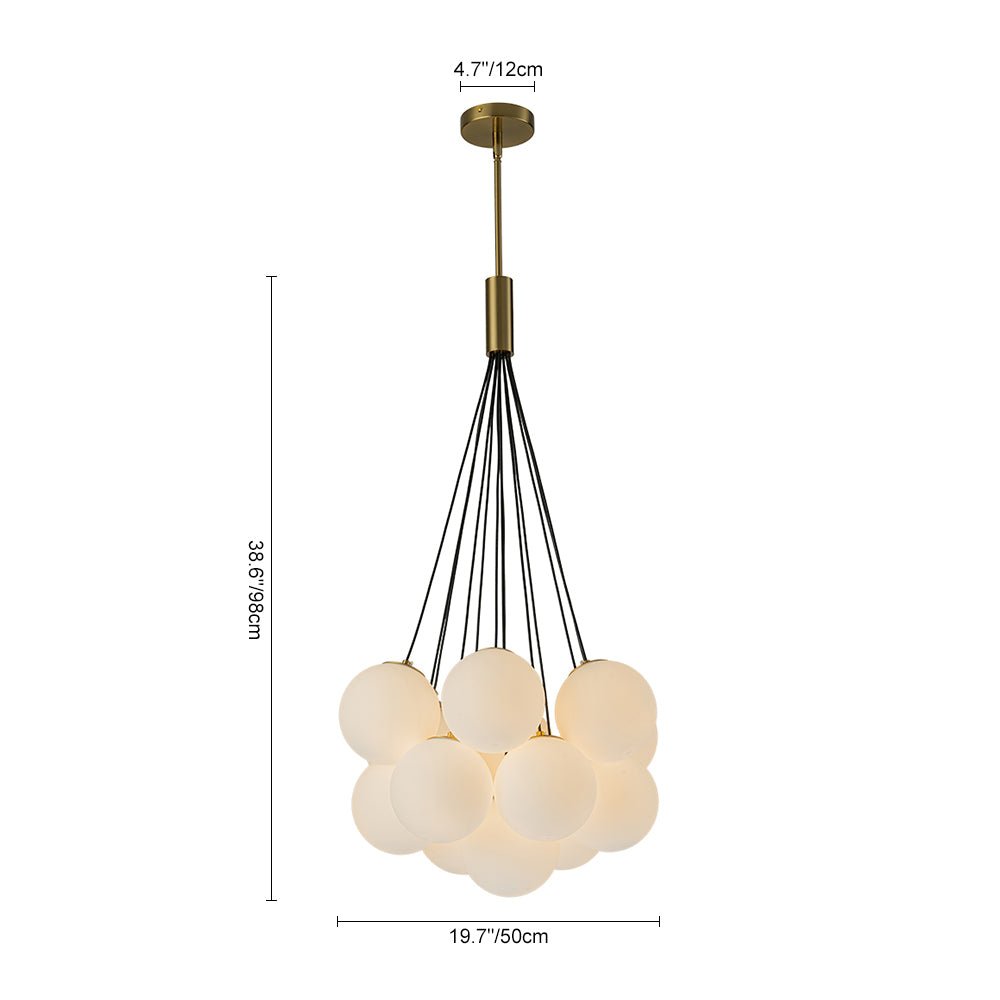 13-Light Glass Bubble Cluster Chandelier - Brass