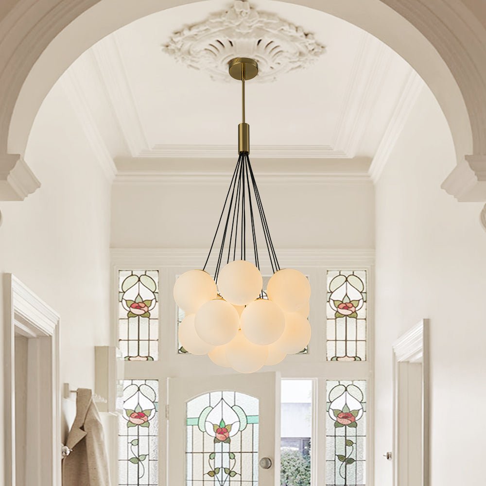 13-Light Glass Bubble Cluster Chandelier - Brass