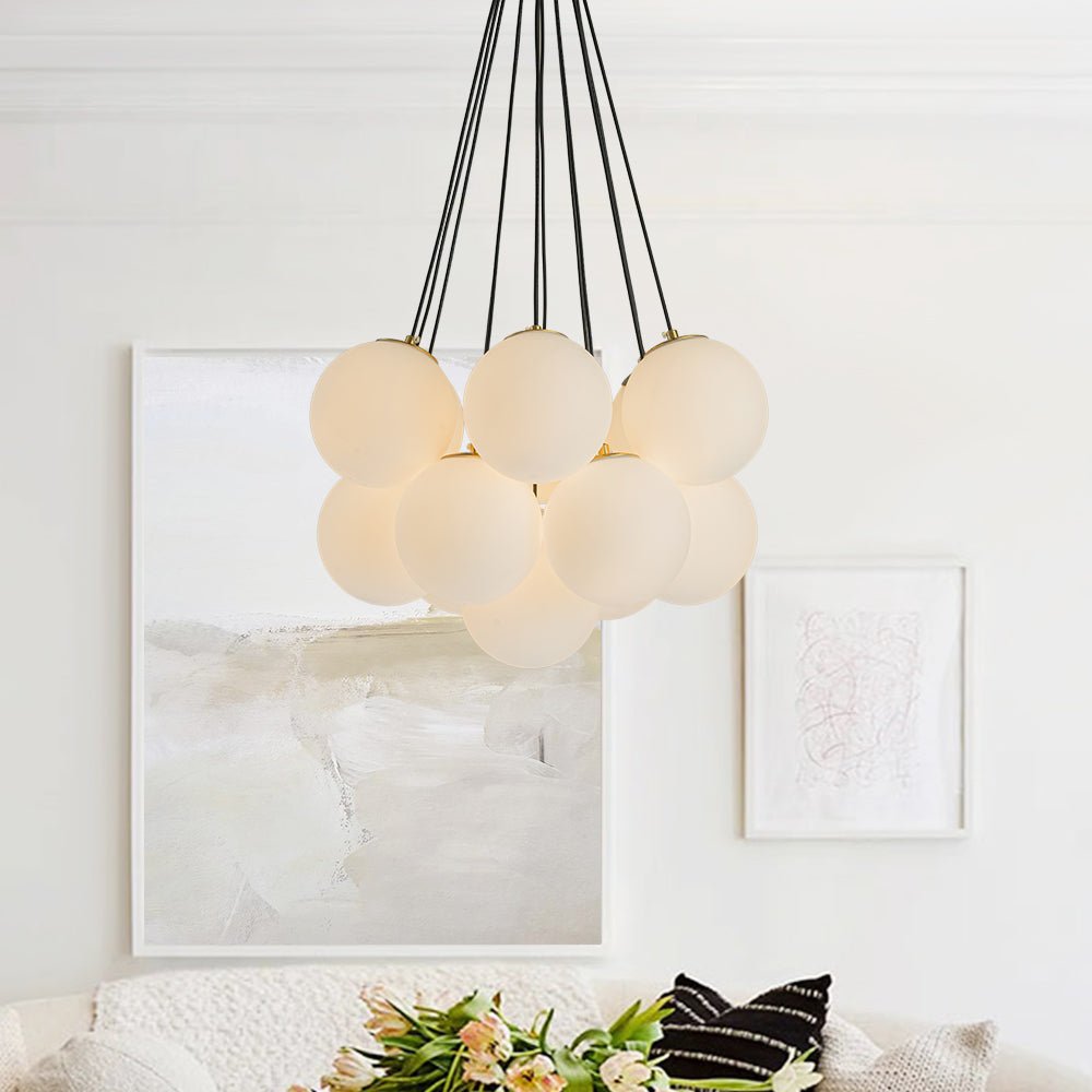 13-Light Glass Bubble Cluster Chandelier - Brass
