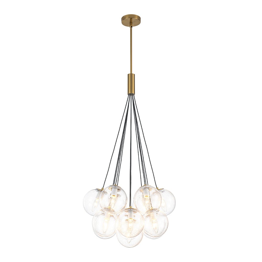 13-Light Glass Bubble Cluster Chandelier - Brass