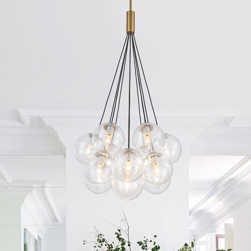 13-Light Glass Bubble Cluster Chandelier - Brass