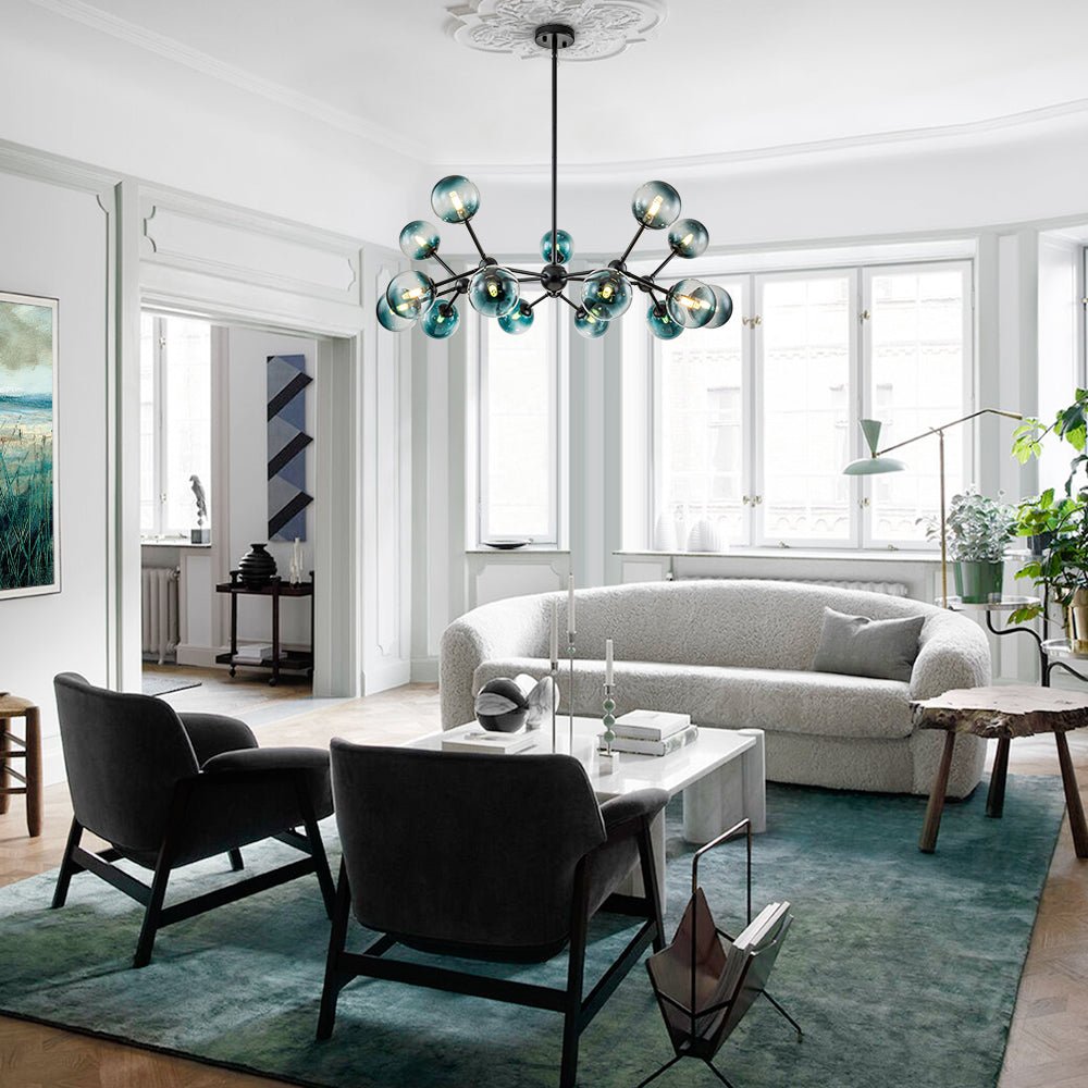 15-Light Gradient Blue Sputnik Linear Chandelier