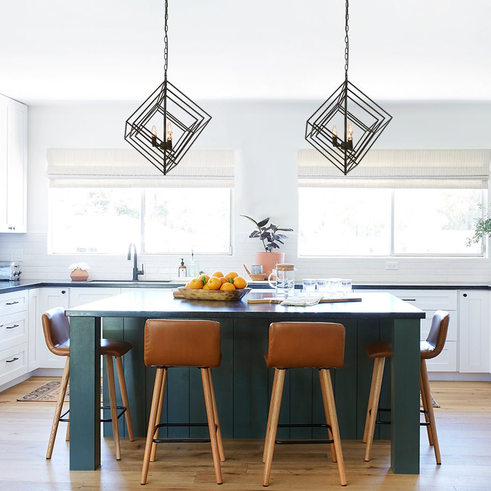 3-Light Black Geometric Candle Chandelier