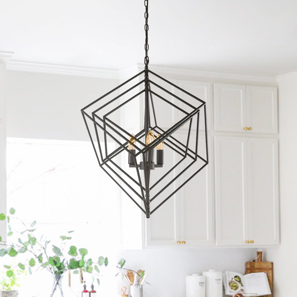 3-Light Black Geometric Candle Chandelier