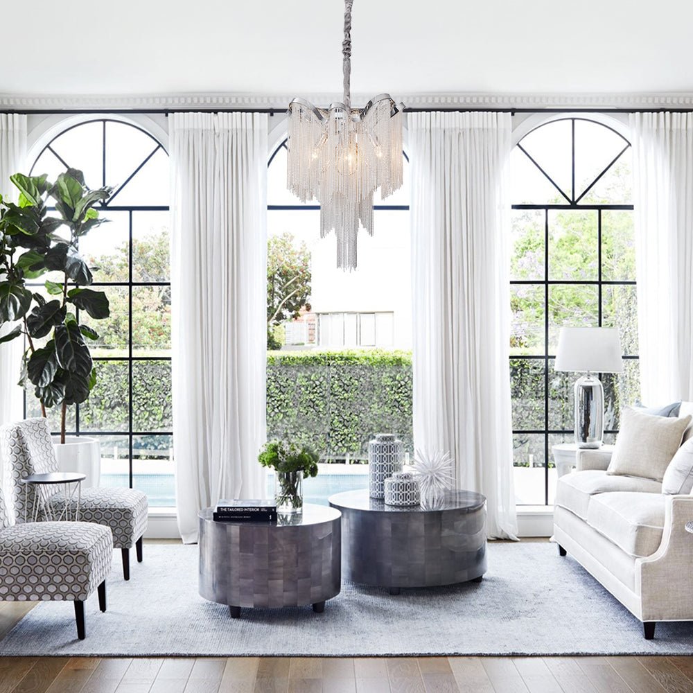 4-Light Chrome Tassel Chain Chandelier