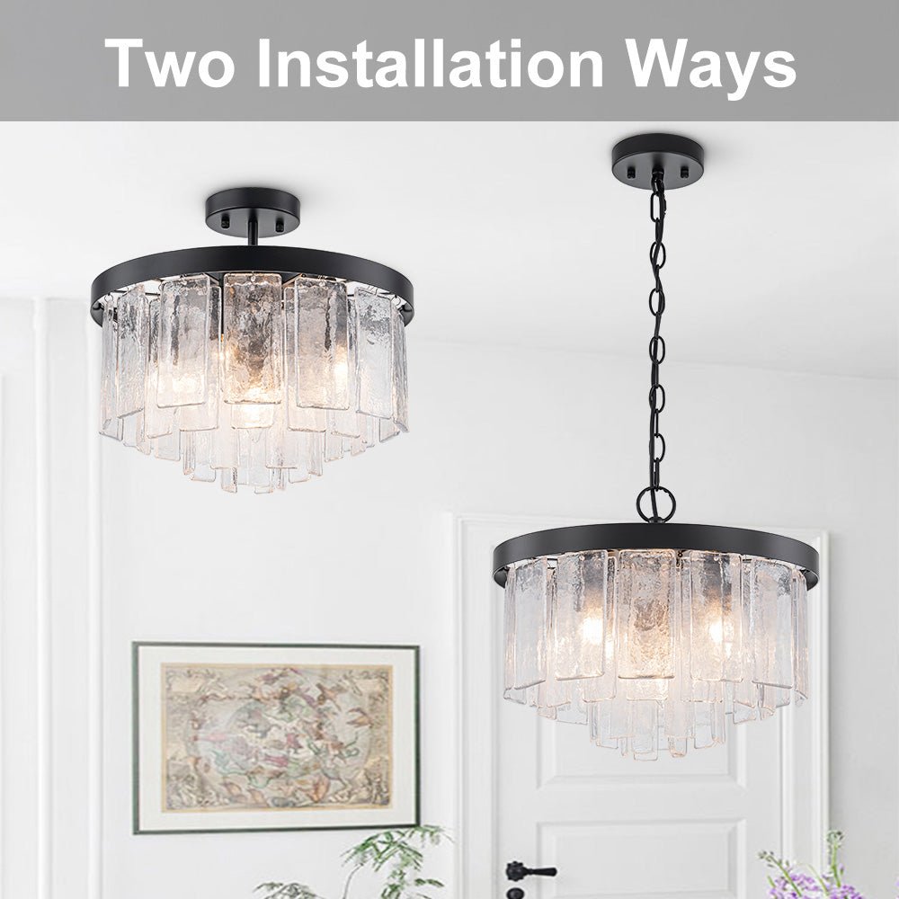 5-Light Tiered Drum Water Glass Chandelier