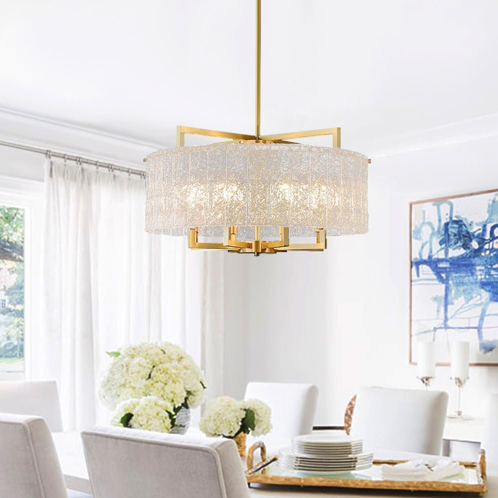 6-Light Water Textured Glass Drum Chandelier