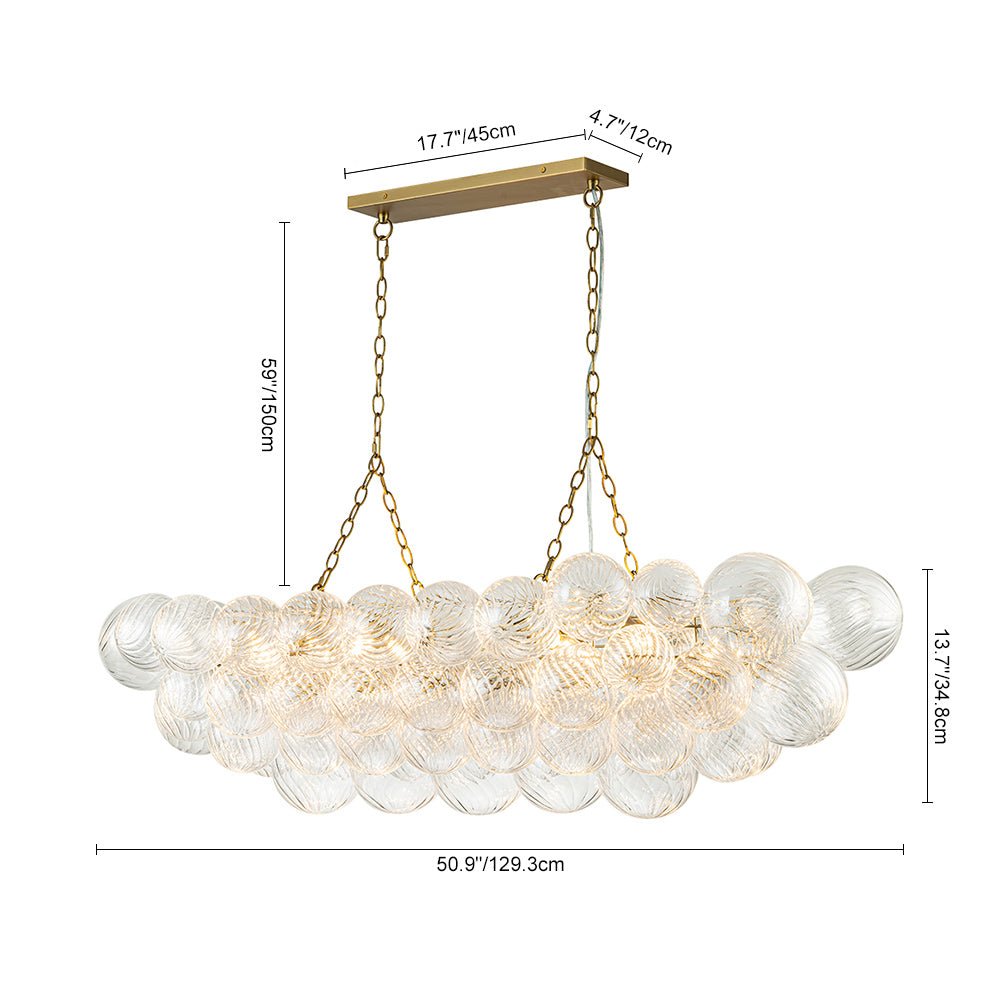 8-Light Linear Ribbed Glass Bubble Island Chandelier