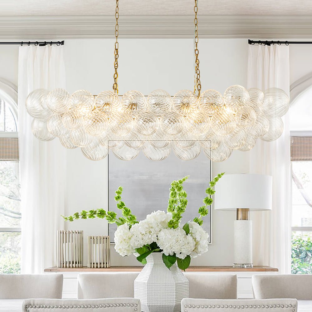 8-Light Linear Ribbed Glass Bubble Island Chandelier