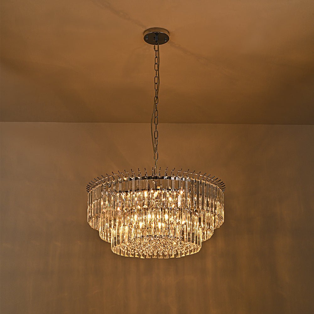 9-Light Round Drum 3-Tier Crystal Chandelier