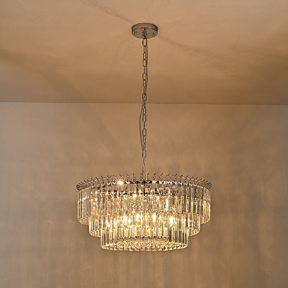 9-Light Round Drum 3-Tier Crystal Chandelier