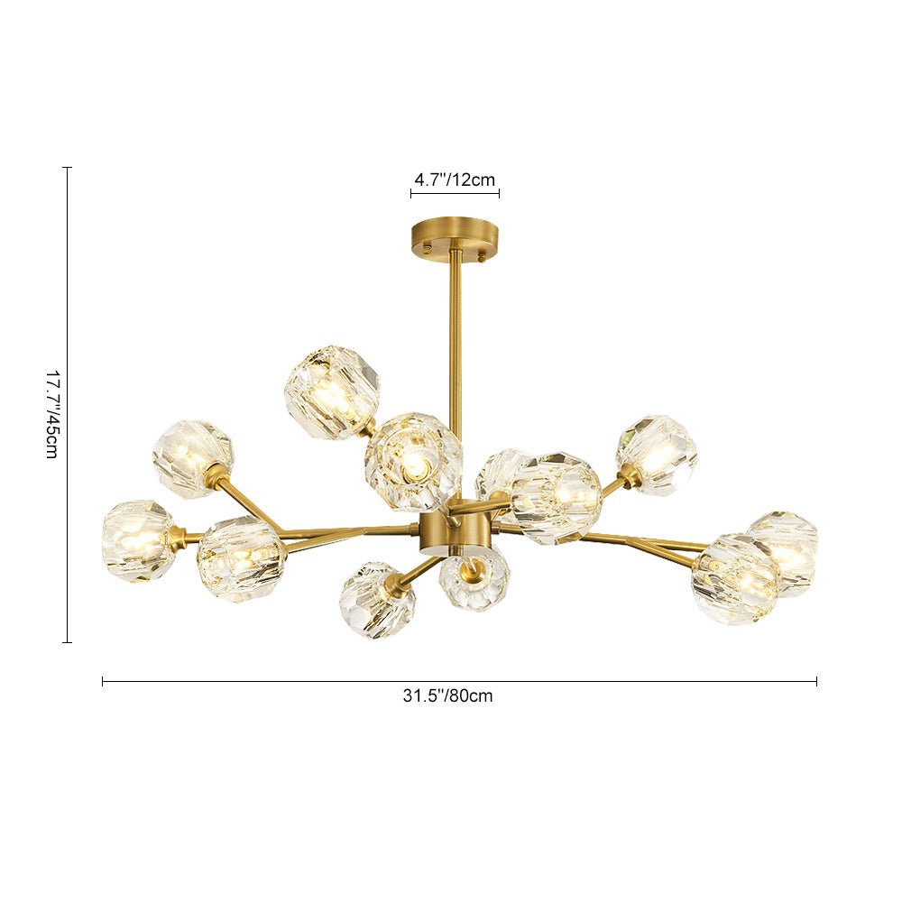 12-Light Modern Brass Crystal Sputnik Chandelier