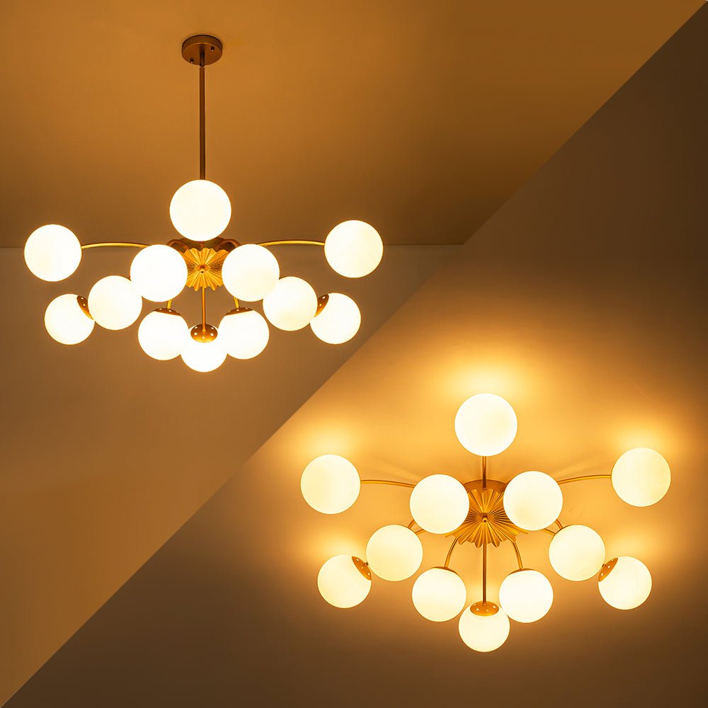 12-Light Opal Glass Globe Sputnik Chandelier