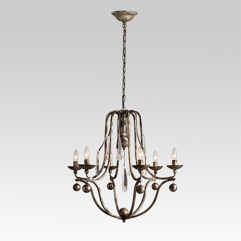 6-Light Distressed Silver Crystal Chandelier