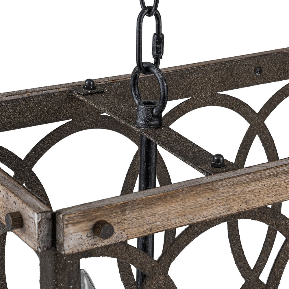 3-Light Rustic Grill Frame Wood Chandelier