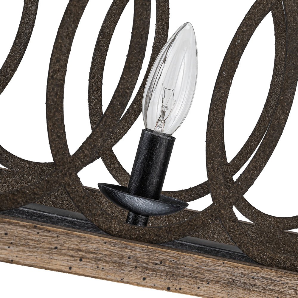 3-Light Rustic Grill Frame Wood Chandelier