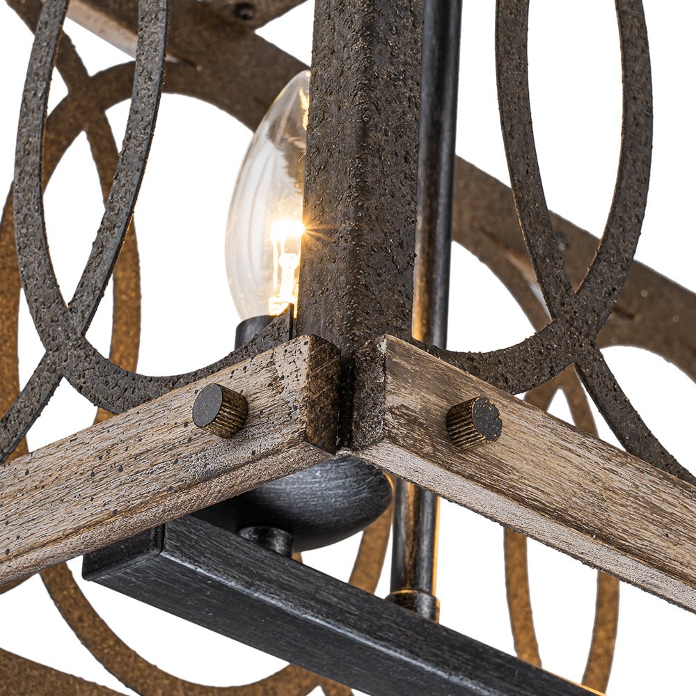 3-Light Rustic Grill Frame Wood Chandelier