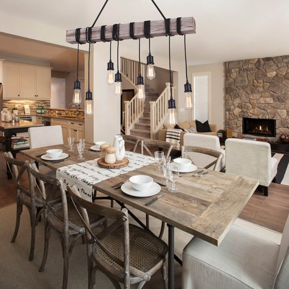 8-Light Rustic Wooden Farmhouse Light