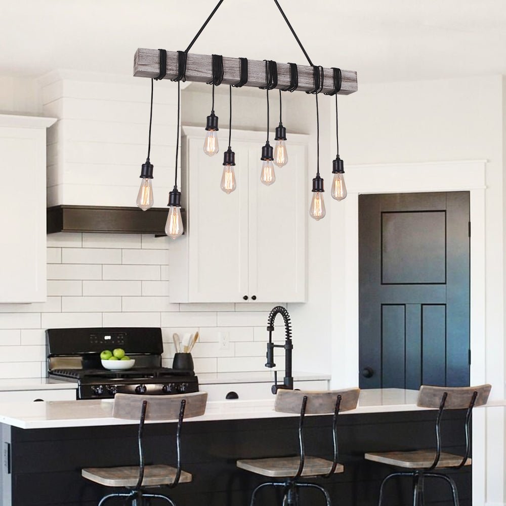 8-Light Rustic Wooden Farmhouse Light