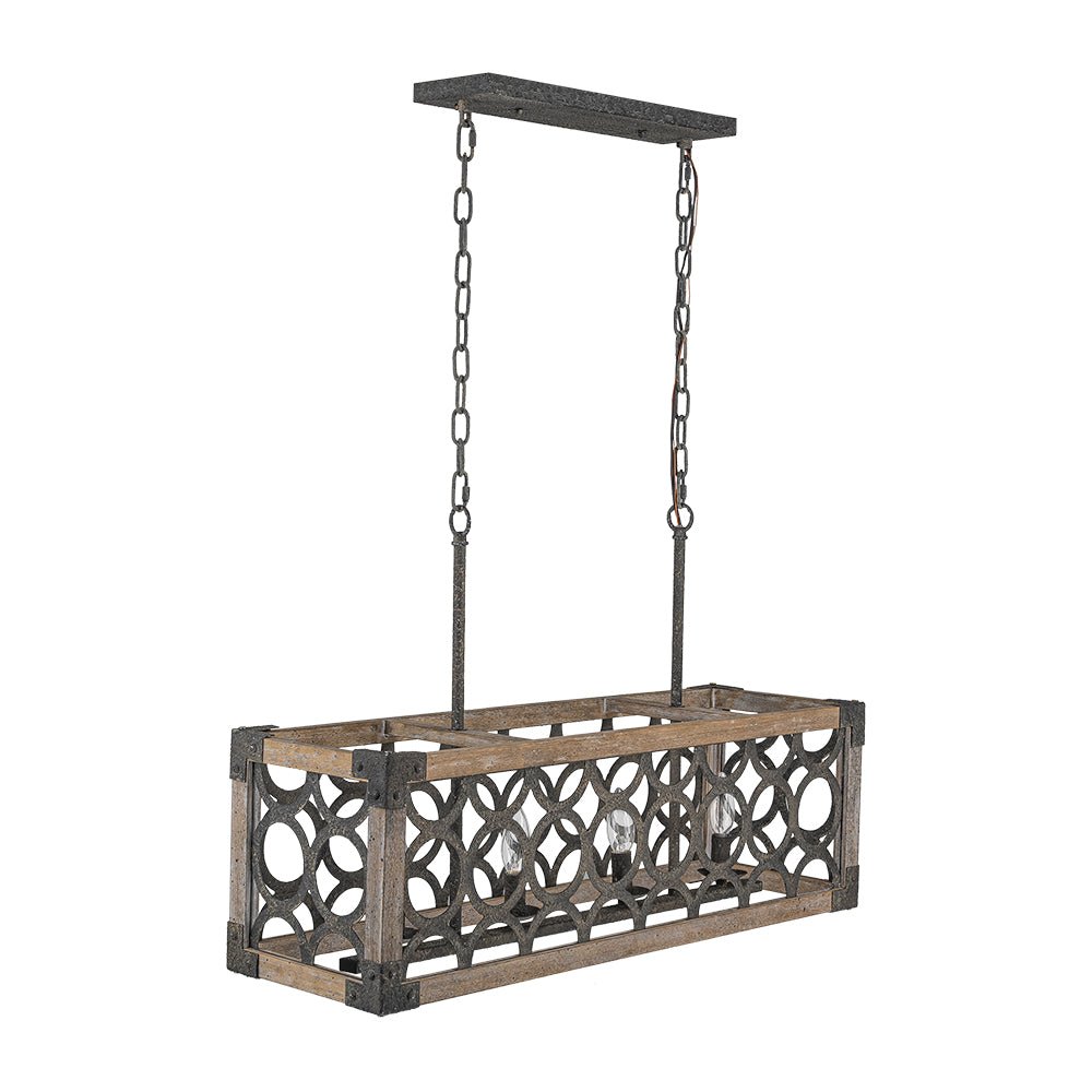 4-Light Grill Frame Wood Rectangular Chandelier