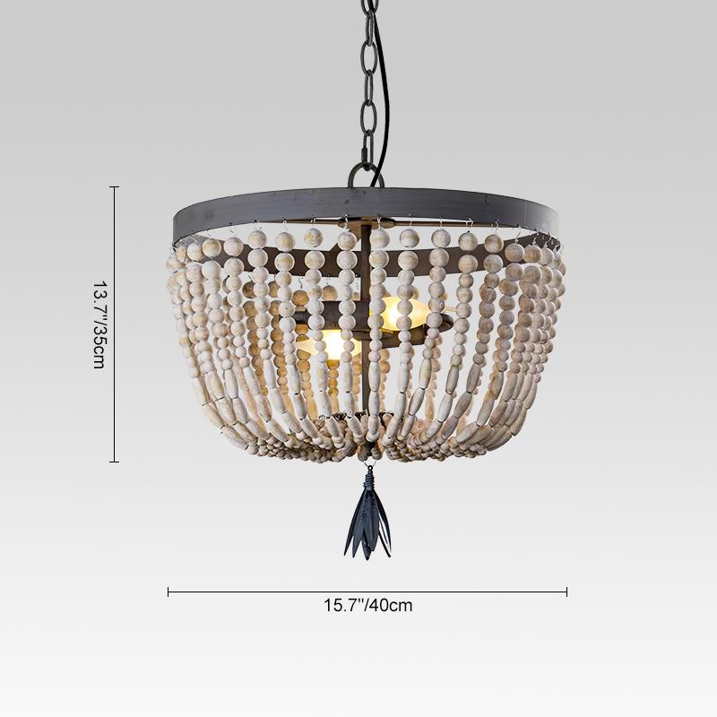 2-Light Wood Bead Farmhouse Chandelier
