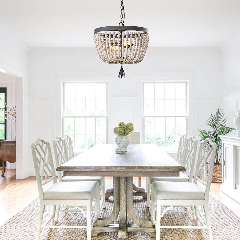 2-Light Wood Bead Farmhouse Chandelier