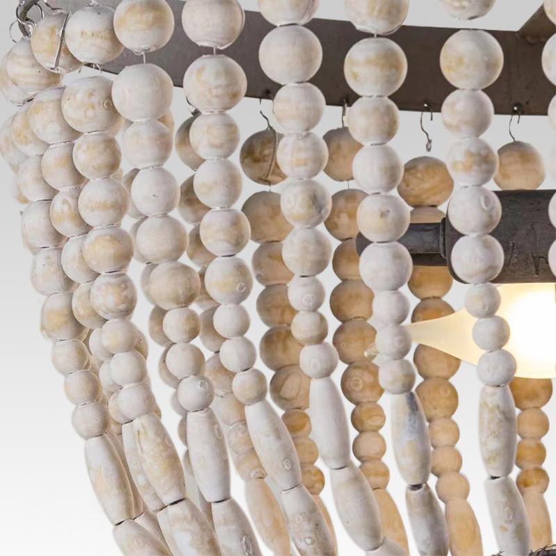 2-Light Wood Bead Farmhouse Chandelier