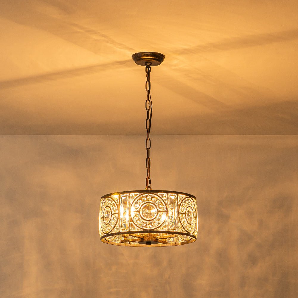 4-Light Vintage Crystal Accent Drum Chandelier