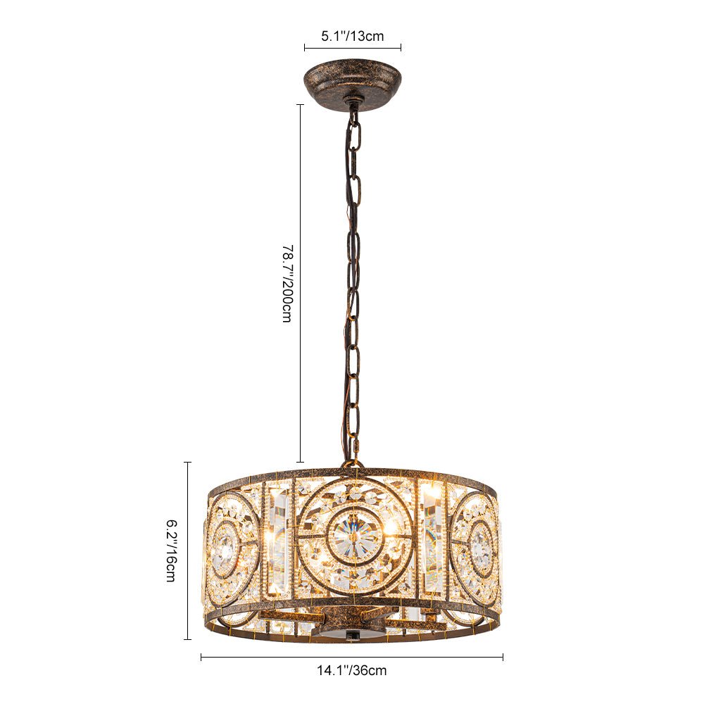 4-Light Vintage Crystal Accent Drum Chandelier