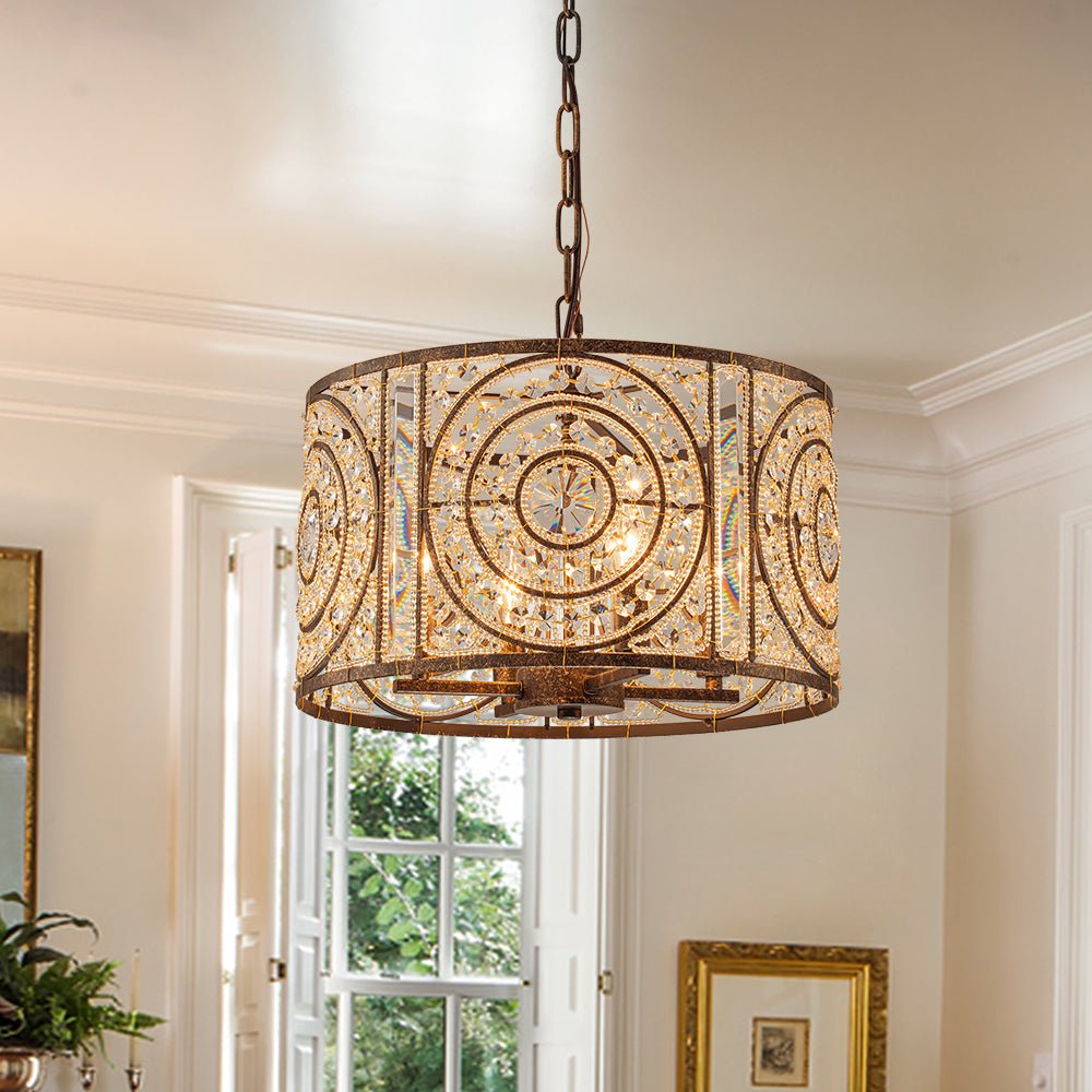 4-Light Vintage Crystal Accent Drum Chandelier