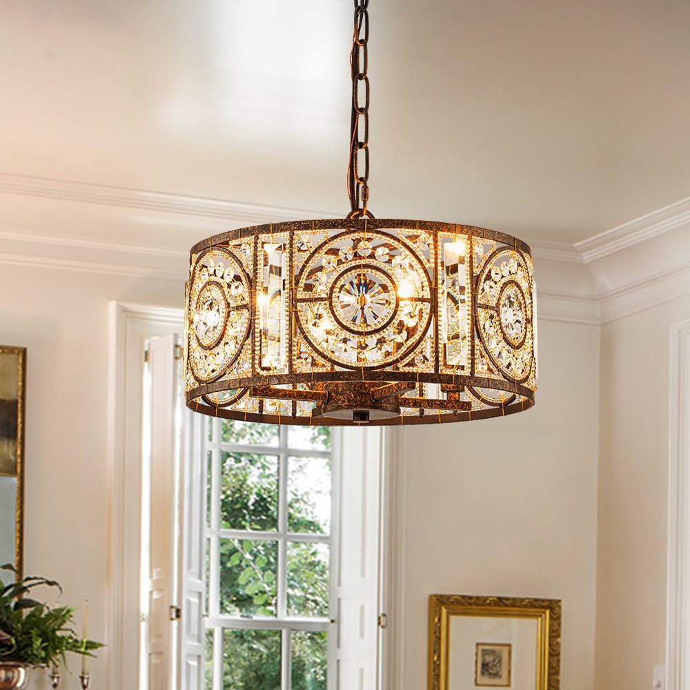4-Light Vintage Crystal Accent Drum Chandelier