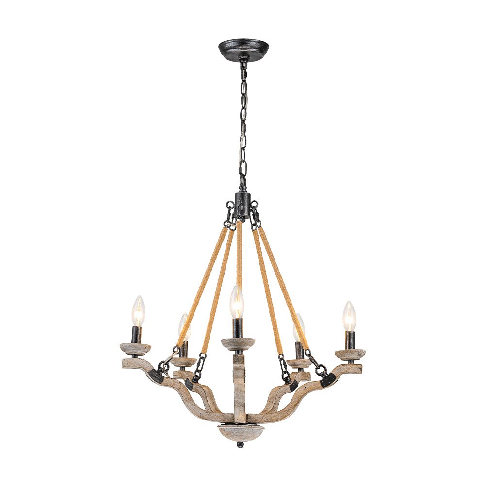 5-Light Hemp Rope Candle Style Wood Chandelier