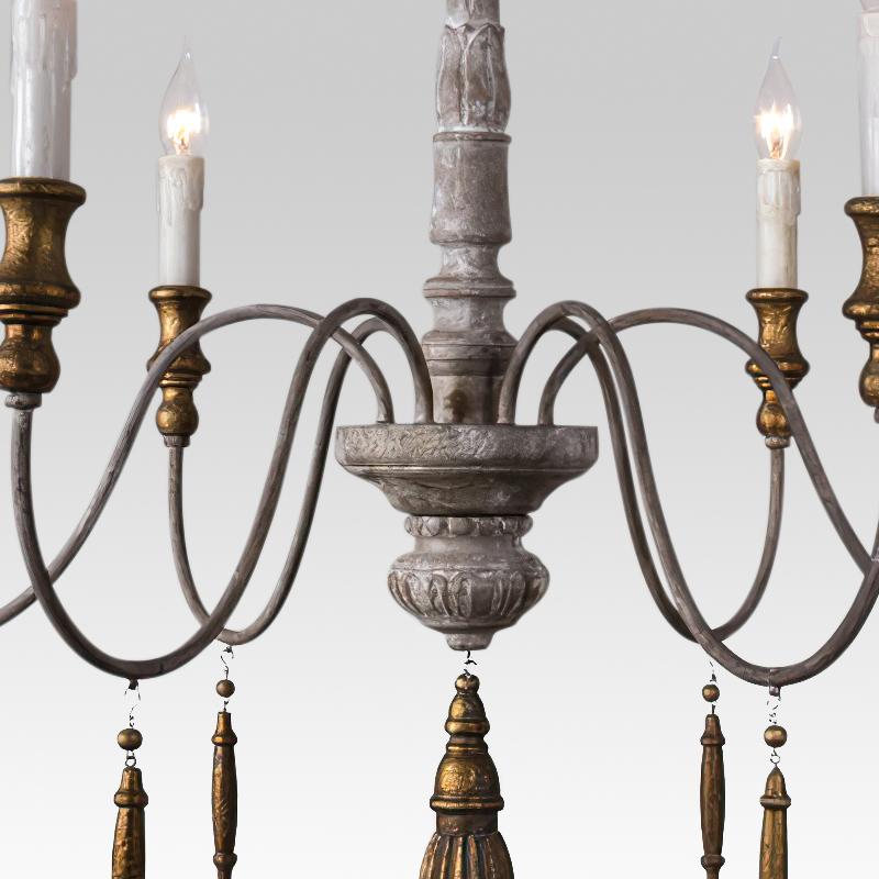 6-Light Distressed Gray French Chandelier