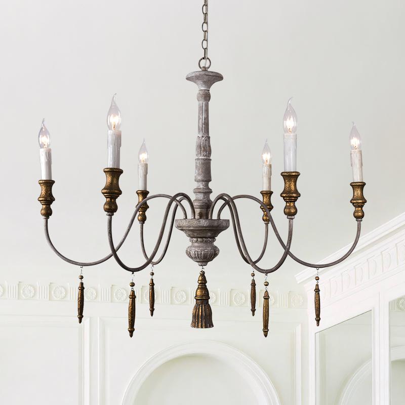 6-Light Distressed Gray French Chandelier