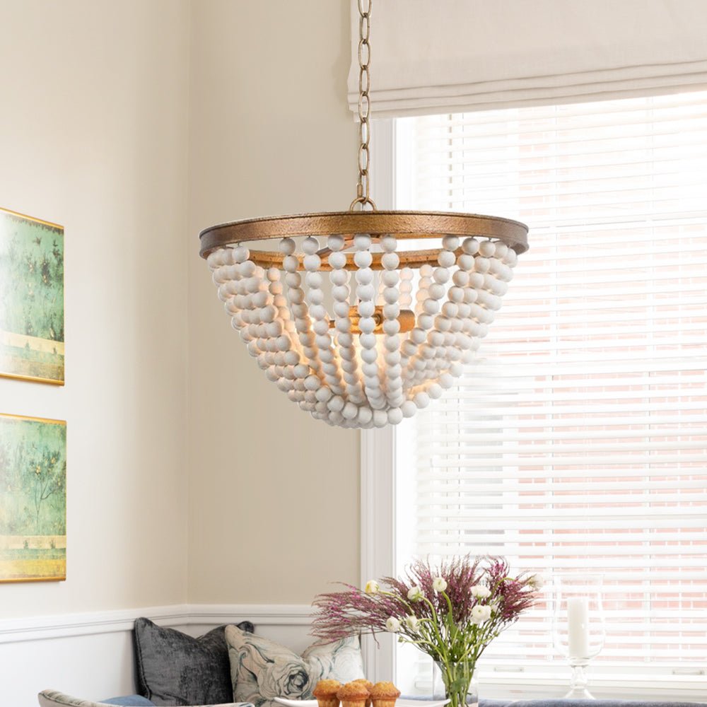 3-Light Bohemian Wood Bead Chandelier