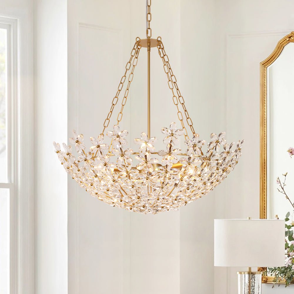 6-Light Gold Five-Leaf Clover Blossom Chandelier