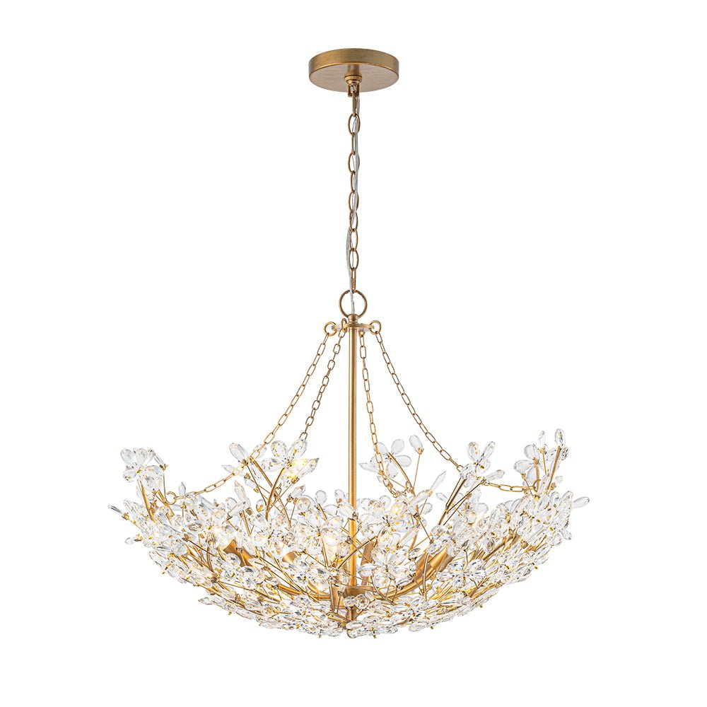 6-Light Gold Floral Basket Crystal Chandelier
