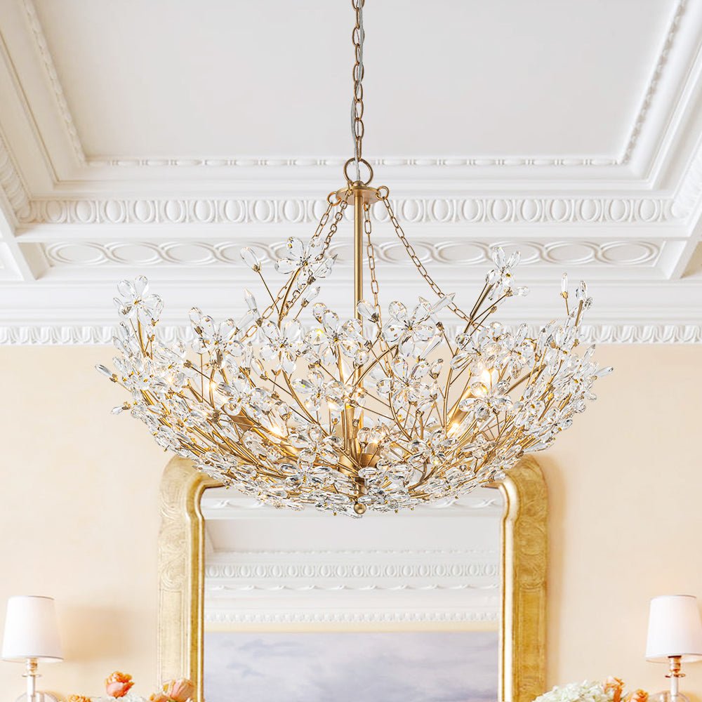 6-Light Gold Floral Basket Crystal Chandelier